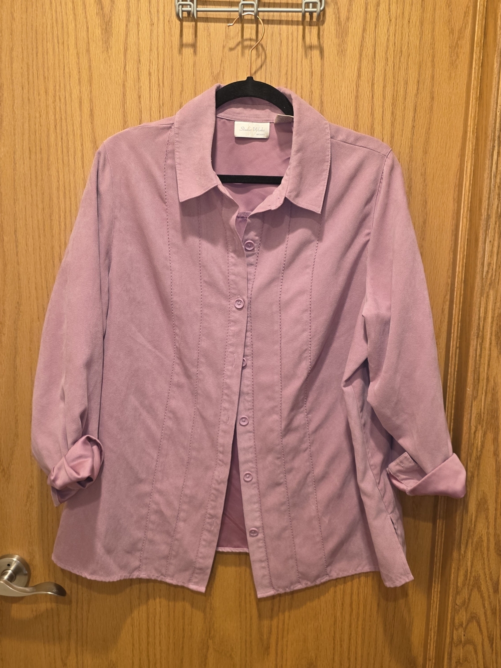 Vintage Soft Lilac Button-Front Women's Shirt Jacket - Casual Collared Top